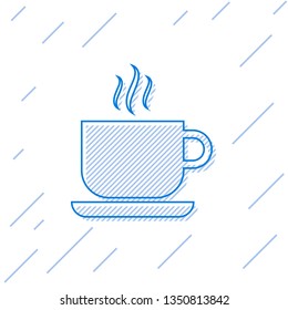 Blue Coffee cup line icon isolated on white background. Tea cup. Hot drink coffee. Vector Illustration