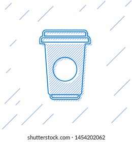 Blue Coffee cup line icon isolated on white background. Disposable coffee cup with hot coffee. Vector Illustration Blue Coffee cup line icon isolated on white background. Disposable coffee cup with hot coffee. Vector Illustration