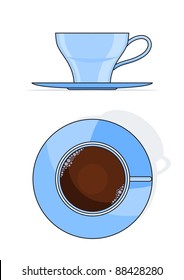 blue coffee cup with plate vector illustration isolated on white background