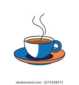 Blue Coffee Cup with Steam Flat Vector Illustration,Minimalistic Coffee Cup Icon with Hot Steam