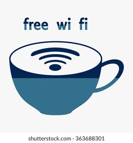 Blue Coffee cup and Tea cup icon set Illustration eps10 with Wi-Fi Icon 