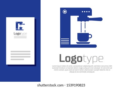 Blue Coffee machine and coffee cup icon isolated on white background. Logo design template element. Vector Illustration