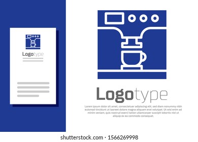 Blue Coffee machine and coffee cup icon isolated on white background. Logo design template element. Vector Illustration