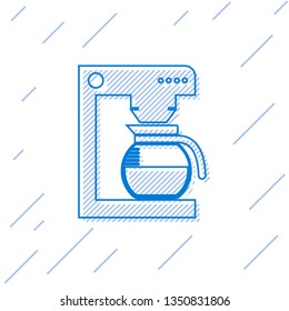 Blue Coffee machine with glass pot line icon isolated on white background. Vector Illustration