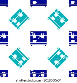 Blue Coffee machine icon isolated seamless pattern on white background.  Vector Illustration