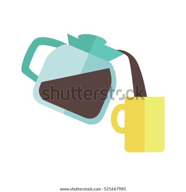 白い背景に黄色のカップと平らなデザイン コーヒーがカップに注がれる コーヒーの時間 休憩時間のコンセプト ベクターイラスト のベクター画像素材 ロイヤリティフリー