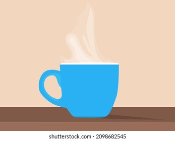 blue coffee mug with smoke