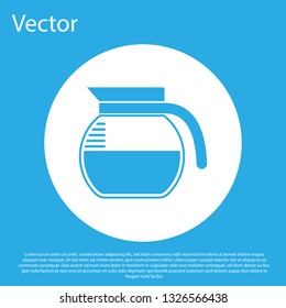 Blue Coffee pot icon isolated on blue background. White circle button. Flat design. Vector Illustration