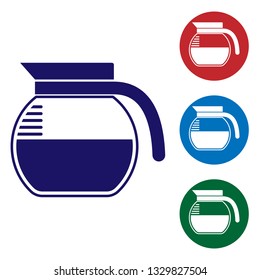 Blue Coffee pot icon isolated on white background. Set color icon in circle buttons. Vector Illustration