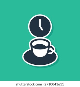 Blue Coffee time icon isolated on green background.  Vector