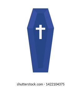 Blue coffin with white cross vector casket sign symbol