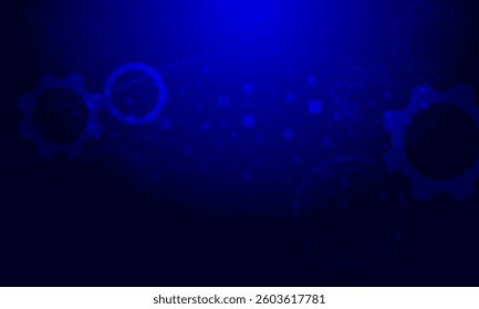 blue cog with dot lines electronic wave curves cyberspace with shine light abstract high technology background