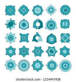 blue cog and gear icons set