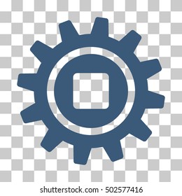 Blue Cog interface toolbar pictogram. Vector pictogram style is a flat symbol on chess transparent background.