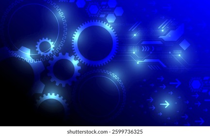blue cog lines circuit electronic cyberspace networking with neon light abstract high technology background