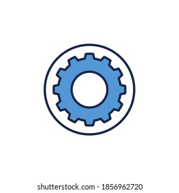 Blue Cog Wheel or Gear in Circle vector concept icon or logo element 