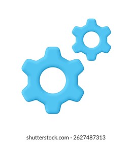 Blue cogwheel gear, setting symbol. Technical support, repair, optimization and workflow concept. 3d vector icon. Cartoon minimal style.