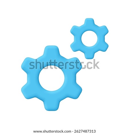 Blue cogwheel gear, setting symbol. Technical support, repair, optimization and workflow concept. 3d vector icon. Cartoon minimal style.
