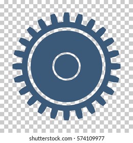 Blue Cogwheel interface toolbar icon. Vector pictograph style is a flat symbol on chess transparent background.
