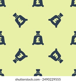 Blue Coin money with pound sterling symbol icon isolated seamless pattern on yellow background. Banking currency sign. Cash symbol.  Vector