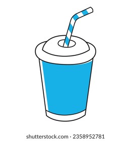 Copa de cola azul de refresco vaso de papel con ilustración vectorial aislada de paja