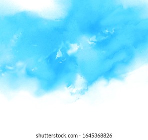Blue cold colour liquid vector paper texture art background, card. Abstract smudges drawing watercolor wallpaper, design, canvas