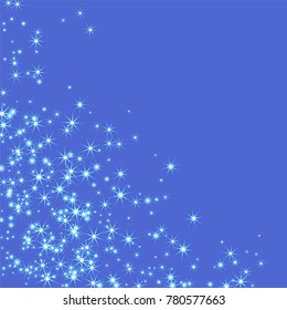 Blue, cold, scattered chaotically confetti-stars on blue. Element of design. It is suitable for business cards, banners, posters. Vector illustration, EPS 10.