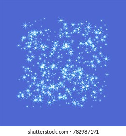 Blue, cold, scattered chaotically confetti-stars on blue. Element of design. It is suitable for business cards, banners, posters. Vector illustration, EPS 10.