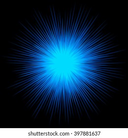 Blue cold star explosion on black background, vector design.