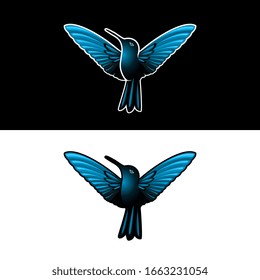 Blue colibri or hummingbird head on top. It can be used as logo