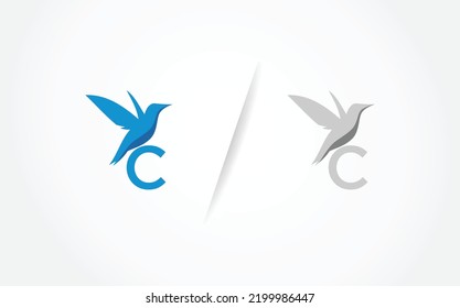 Blue Colibri Logo. Minimalistic Bird simbol design, hummingbird logo design vector template, suitable for Logo, brand, mascot,etc.