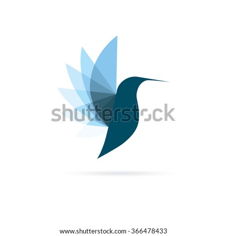 Blue Colibri Logo. Minimalistic Bird simbol design