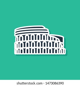 Blue Coliseum in Rome, Italy icon isolated on green background. Colosseum sign. Symbol of Ancient Rome, gladiator fights.  Vector Illustration