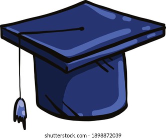Blue collage hat, illustration, vector on a white background.