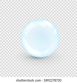 Blue Collagen Bubble Isolated On Transparent Background. Realistic Water Serum Droplet. Vector Illustration Of Glass Surface Ball Or Rain Drop
