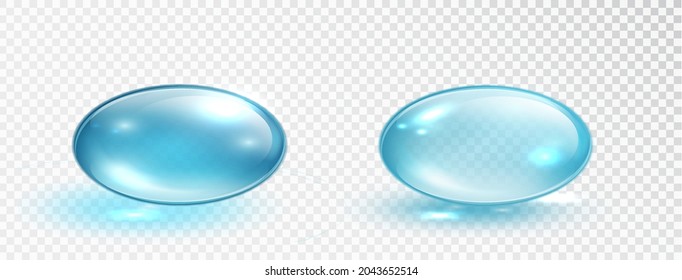 Blue Collagen droplets set isolated on white background. Liquid Gel Blue Round Oil bubble. Cosmetic Capsule of vitamin