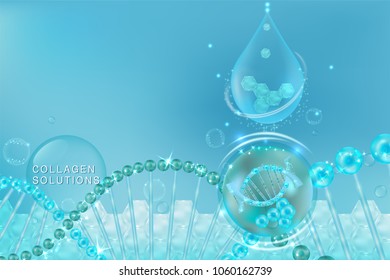 Blue collagen Serum drop, cosmetic advertising background ready to use, luxury skin care ad, illustration vector.