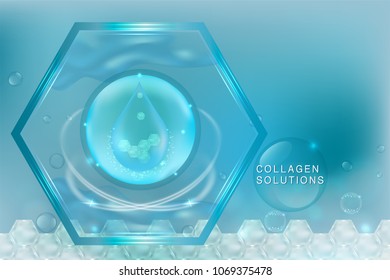 Blue collagen Serum drop, cosmetic advertising background ready to use, luxury skin care ad, illustration vector.