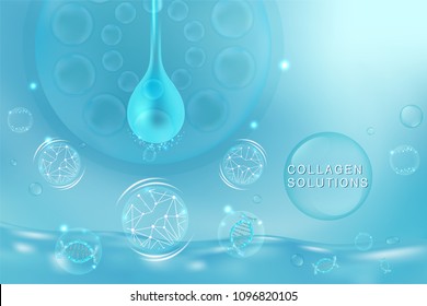 Blue Collagen Serum drop, cosmetic advertising background ready to use, luxury hyaluronic acid skin care ad, Illustration vector.