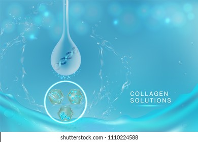 Blue Collagen Serum drop, cosmetic advertising background ready to use, luxury skin care ad, Illustration vector.	