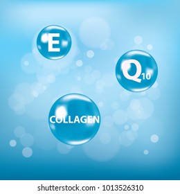 Blue collagen vitamin bubble vector illustration