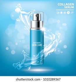 Blue collagen vitamin skin care cream , serum banner vector illustration