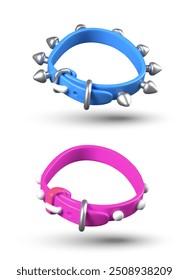 Colar azul com picos de metal, modelo rosa com elementos decorativos arredondados