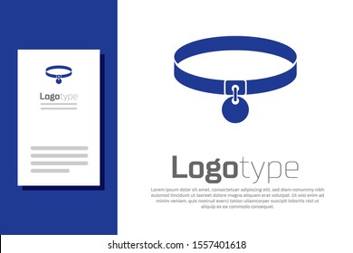 Blue Collar with name tag icon isolated on white background. Simple supplies for domestic animal. Cat and dog care. Pet chains. Logo design template element. Vector Illustration