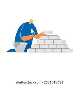 Ilustração de construção de operário de colarinho azul em plano de fundo isolado.