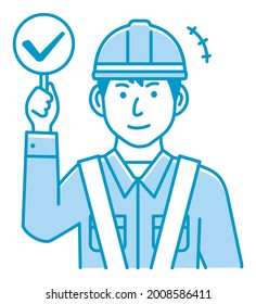 Blue  collar worker showing placard vector illustration