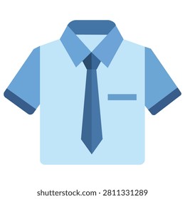 Blue collared uniform shirt with matching necktie isolated on white background flat vector illustration suitable for office business education professional clothing apparel and formal workwear design projects.