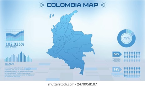 Mapa de Colombia Azul con Estados, Ilustración vectorial del mapa infográfico de la Colombia Política