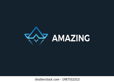 Blue color 3d letter A with water reflection business logo