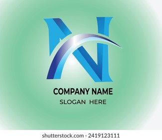 Blue color 3D N logo design  